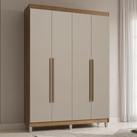 Guarda-Roupa Solteiro com Pés 4 Portas Batentes Rustic/Crema/Rustic Saturno Madesa