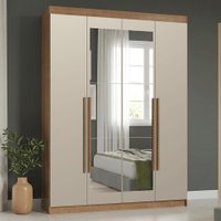 Guarda-Roupa Solteiro 4 Portas Batentes com Espelho Rustic/Crema/Rustic Saturno Madesa