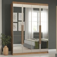 Guarda-Roupa Solteiro 4 Portas Batentes com Espelhos Rustic/Crema/Rustic Saturno Madesa