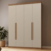 Guarda-Roupa Solteiro 4 Portas Batentes Rustic/Crema/Rustic Netuno Madesa