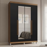 Guarda-Roupa Solteiro com Pés 4 Portas Batentes com Espelho Rustic/Preto/Rustic Saturno Madesa