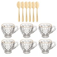Jogo 12 Pçs Xícaras de Café 80ml e Colherinhas Inox Dourado Lyor Atendimento Recepção