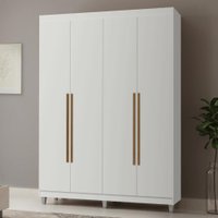 Guarda-Roupa Solteiro com Pés 4 Portas Batentes Branco/Branco/Rustic Netuno Madesa