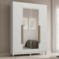 Guarda-Roupa Solteiro com Pés 4 Portas Batentes com Espelho Branco/Branco/Rustic Saturno Madesa