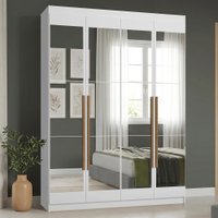 Guarda-Roupa Solteiro 4 Portas Batentes com Espelhos Branco/Branco/Rustic Saturno Madesa
