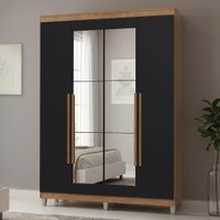 Guarda-Roupa Solteiro com Pés 4 Portas Batentes com Espelho Rustic/Preto/Rustic Netuno Madesa
