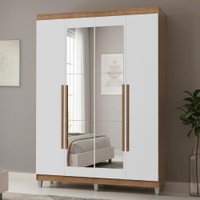 Guarda-Roupa Solteiro com Pés 4 Portas Batentes com Espelho Rustic/Branco/Rustic Netuno Madesa