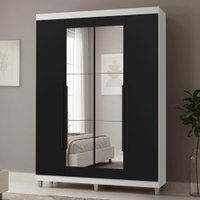 Guarda-Roupa Solteiro com Pés 4 Portas Batentes com Espelho Branco/Preto/Preto Netuno Madesa