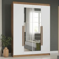 Guarda-Roupa Solteiro 4 Portas Batentes com Espelho Rustic/Branco/Rustic Saturno Madesa