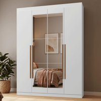 Guarda-Roupa Solteiro 4 Portas Batentes com Espelho Branco/Branco/Rustic Netuno Madesa