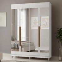 Guarda-Roupa Solteiro com Pés 4 Portas Batentes com Espelhos Branco/Branco/Rustic Netuno Madesa