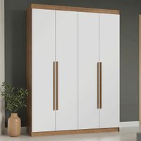 Guarda-Roupa Solteiro 4 Portas Batentes Rustic/Branco/Rustic Saturno Madesa