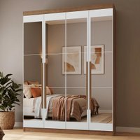 Guarda-Roupa Solteiro 4 Portas Batentes com Espelhos Rustic/Branco/Rustic Netuno Madesa