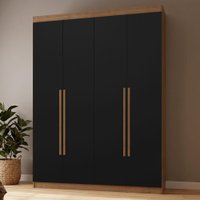 Guarda-Roupa Solteiro 4 Portas Batentes Rustic/Preto/Rustic Netuno Madesa