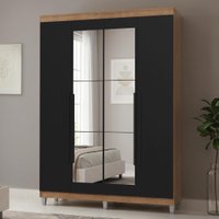 Guarda-Roupa Solteiro com Pés 4 Portas Batentes com Espelho Rustic/Preto/Preto Netuno Madesa