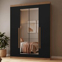 Guarda-Roupa Solteiro 4 Portas Batentes com Espelho Rustic/Preto/Rustic Netuno Madesa
