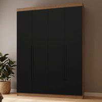 Guarda-Roupa Solteiro 4 Portas Batentes Rustic/Preto/Preto Netuno Madesa