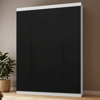 Guarda-Roupa Solteiro 4 Portas Batentes Branco/Preto/Preto Netuno Madesa