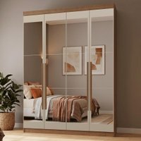 Guarda-Roupa Solteiro 4 Portas Batentes com Espelhos Rustic/Crema/Rustic Netuno Madesa