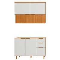 Balcao Para Pia E Armario Aereo 120 cm MDF Bari Freijo Off Acetinado POLIMAN