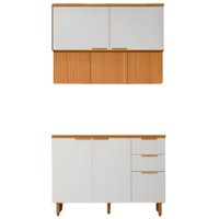Balcao Com Tampo E Armario Aereo 120 cm MDF Bari Freijo Off Acetinado POLIMAN