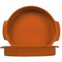 Forma Porcelana Laranja Redonda 25cm com Alça Canelada Assar e Servir Germer