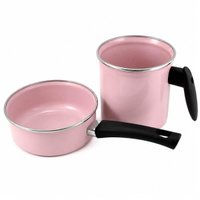 Conjunto Ágata Leiteira 1L e Panelinha 800ml Rosa Bebê Cabo Nylon Metallouça Esmaltados