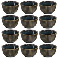 Kit 12 Ramequins Cerâmica 170ml Porto Brasil Azul Oceano Molheira Shoyu Sushi Restaurante Japonês