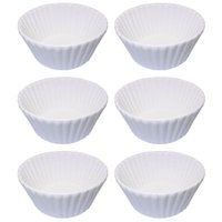 Kit 6 Ramekins Canelados 140ml Molheiras Porcelana Branca New Bone China Blanc LHermitage Servir