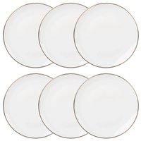 Jogo 6 Pratos de Sobremesa 19cm Porcelana Branca Legacy Gold Borda Dourada L'Hermitage