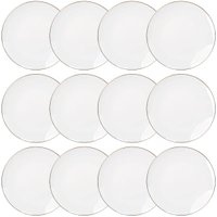 Conjunto 12 Pratos Rasos Branco 27cm Borda Dourada Porcelana Legacy Gold Mesa Posta Elegante