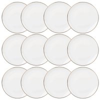 Jogo Pratos de Sobremesa 12 pçs Borda Dourada 19cm Porcelana Branca Legacy L'Hermitage