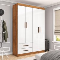 Guarda-Roupa Solteiro Turim 4 Portas 2 Gavetas Multimóveis CR35554 Cinamomo/Branco