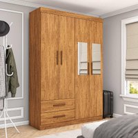 Guarda-Roupa Solteiro Siena 4 Portas 2 Gavetas com Espelho Multimóveis CR35555 Cinamomo