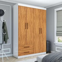 Guarda-Roupa Solteiro Turim 4 Portas 2 Gavetas Multimóveis CR35554 Branco/Cinamomo