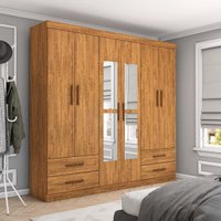 Guarda-Roupa Casal Medelin 6 Portas 4 Gavetas com Espelho Multimóveis CR35557 Cinamomo