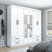 Guarda-Roupa Casal Medelin 6 Portas 4 Gavetas com Espelho Multimóveis CR35557 Branco