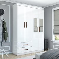 Guarda-Roupa Solteiro Siena 4 Portas 2 Gavetas com Espelho Multimóveis CR35555 Branco