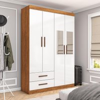 Guarda-Roupa Solteiro Siena 4 Portas 2 Gavetas com Espelho Multimóveis CR35555 Cinamomo/Branco