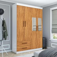Guarda-Roupa Solteiro Siena 4 Portas 2 Gavetas com Espelho Multimóveis CR35555 Branco/Cinamomo