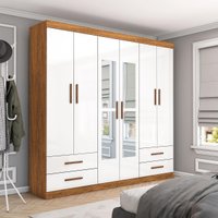 Guarda-Roupa Casal Medelin 6 Portas 4 Gavetas com Espelho Multimóveis CR35557 Cinamomo/Branco
