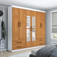 Guarda-Roupa Casal Medelin 6 Portas 4 Gavetas com Espelho Multimóveis CR35557 Branco/Cinamomo