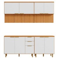 Cozinha Armario 5 Peças 200 cm Balcao Com Tampo MDF Bari Freijo Off Acetinado POLIMAN