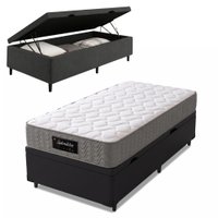 Cama Box Baú Colchão Solteiro Molas Ensacadas Splendido 88x188x65cm Munhoz - Cinza/Preto