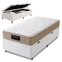 Cama Box Baú Colchão Solteiro Molas Ensacadas Splendido 88x188x65cm Munhoz - Bege/Branco