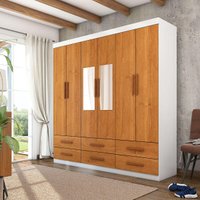 Guarda-Roupa Cancun 6 Portas 6 Gavetas com Espelho Multimóveis CR35553 Branco/Cinamomo