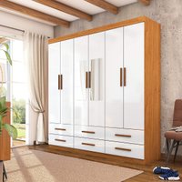 Guarda-Roupa Cancun 6 Portas 6 Gavetas com Espelho Multimóveis CR35553 Cinamomo/Branco
