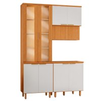 Cozinha Armario 3 Peças 150 cm Cristaleira Balcao Com Tampo MDF Bari Freijo Off Acetinado POLIMAN