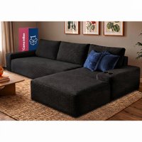 Sofá Evo 2,70m Molas Ensacadas com Chaise Lounge Direita Velourê Preto Cama inBox
