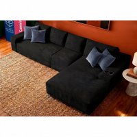 Sofá Evo 3,40m Molas Ensacadas com Chaise Lounge Direita Velourê Preto Cama inBox